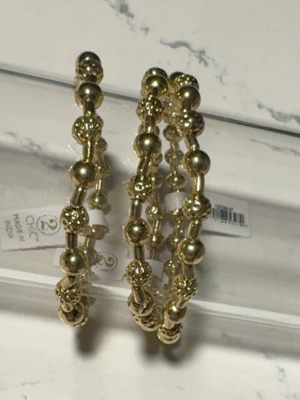 2 Chic Gold Tone Mixed Bead Bracelets - 3 Piece Set NWT
